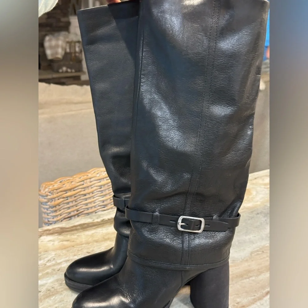 Women’s LUCKY BRAND Nathari Foldover black leather knee high boot- Size 8.5 - Picture 5 of 11